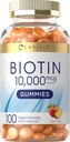 Carlyle Biotin 10000mcg Gummies | 100 Count | Peach Flavor Supplement | Vegan, Non OGM, Gluten Free