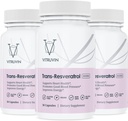 Vitruvin Trans-Resveratrolo 500mg, 3 bottiglie Pack, Vegan, Non OGM, Senza glutine, Gelatin-Free.
