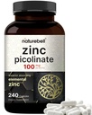 Alta potenza zinco picolinato 100mg - 240 capsule, Biodisponibile forma di zinco per il supporto immunitario e la salute della pelle - Non OGM e Gluten