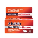 Motrin Dual Azione con Tylenol, Ibuprofene & Acetaminophen Reliever azione rapida per dolori minori e dolori, Ibuprofene (NSAID) 125 mg & Acetaminophen 250 mg, 120 ct