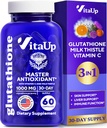 Ridotto Glutathione Supplemento 1000mg - USA Made Glutathione Capsules con Vitamina C & Milk Thistle for Liver Care, Skin Support & Immune Well-Being - 60 Count