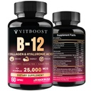 B12 con acido ialuronico, collagene e follia – 25000 mcg B12 Complex | massimizzare l'assorbimento e l'energia | Gluten Free USA Made, B1, B2, B3, B6, B7, B12 Vitamine 5000 mcg Methylcobalamin - 60 Capsule