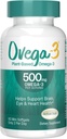 OVEGA-3 Plant-Based Omega-3 da Algal Oil Daily Supplement, 500mg, Supporta il cervello, Occhio e salute del cuore, Due mini softgel al giorno, 60 Conte