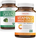Super Greens & vitamina C (1-mese di alimentazione) Greens & C Synergy Bundle of Organic Super Greens Powder - Superfood completo (60 capsule) &amp; Vitamina C Immune Support (60 capsule vegetariane) (non OGM)