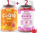 NEVISS Zucchero-Free CoQ10-250mg Filled Gummies, 60Cts + Vegan Vitamin D3 5000IU & Methyl B12 1000mcg Gummies, 120Cts
