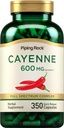 Piping Rock Cayenne Pepper Capsule | 600mg | 350 Count | Integratore di Estratto concentrato | Non OGM, Gluten Free