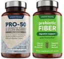Vitamina Bounty Pro-50 Probiotics & Prebiotic Fiber Bundle: 13 Strains, 50 miliardi di CFU, Digestivo & Gut Health Support, Delayed Release Capsules - 90 Capsule Totale Uomini & Donne