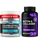 Biotina Semplice, Collagen & Retinol Bundle – 5000mcg Biotina per Capelli, Pelle & Unghie + Crema Anti-Aging Retinol & Acido Ialuronico per Faccia, Neck & Décolleté – Made in USA