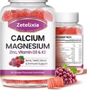 Calcium Gummies, Calcio Magnesio Zinco con Vitamina D3 & K2, Calcio Magnesio Supplemento per B0nes Muscles, Uvaggio - 120 Conte