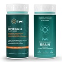iwi Omega-3 Sport & Cervello Omega-3 Bundle, 30 Serve, Vegan pianta-Based Algae Omega 3 con EPA + DHA, Krill & Fish Oil Alternative, No Fishy Aftertaste
