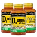 MASON NATURAL Vitamina D3 25 mcg (1000 IU), Bone e supporto immunitario, da Fish Liver Oil, 60 Softgels (Pack of 3)