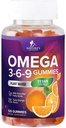 Omega 3 6 9 Gummies - Vegan Omega 3 supplemento pancia - acidi grassi essenziali olio 369 complesso cuore di sostegno & sostegno del cervello per le donne, uomini e gravidanza, pesce libero non OGM, arancio aromatizzato - 120 Gummies