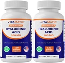 Vitamatic 2 Pack Integratori di acido ialuronico 200mg - Supporta tessuti e giunti connettivi sani - Promuovi la pelle sana giovanile - Totale 240 capsule