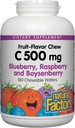 Fattori naturali, Vitamina C 500 mg per bambini masticabile, Supporta la salute immunitaria, le ossa, i denti e le gengive, mirtillo, lampone e Boysenberry, 180 Conte (Pacchetto di 1)