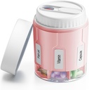 Organizzatore della bottiglia della pillola Daviky, organizzatore di supplemento con 7 grandi scomparti, scatola rotonda del piatto di viaggio dell'emittente con due coperchi(Pink+ Bianco)