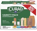 CURAD Assorted Bandages Variety Pack, 300 Count, 6 Stili tra cui antibatterico, impermeabile, cesoia, plastica, resistente & Flex-Fabric, protegge raschi, tagli & Burns, Latex-Free