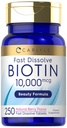 Carlyle Biotin 10000mcg | 250 compresse dissolve veloci | Max Strength | Vegetariano, Non OGM, Gluten