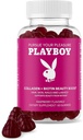Playboy - Collagen + Biotin Beauty Boost Gummies for Hair, Skin, Nails & Lashes (60 Gummies) - Raspberry Flavored Biotin & Collagen Supplemento per Donne & Uomini - Non OGM, Gluten Free, Nut Free Gummy