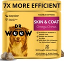 Omega Wild Alaskan Salmon Fish Oil 90 ct Soft Chews for Dog - Anti Itch & Coat + Allergy Support, con Kelp, Biotin, Vitamine, Zinc - Aiuta Itchy Skin, Dog allergie, Può Ridurre Shedding