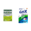 Dulcolax Overnight Relief Lassativo per Rilievo di Costipazione Gentle, Bisacodyl 5 mg Compresse, 50 Conte & Gas-X Compresse di Rilievo di Gas Masticabile Extra Forza con Simethicone 125 mg per Bloating Relief