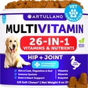 Cane Multivitamina Masticabile con Glucosamina 26 in 1 - Vitamine e Supplementi per cani - Senior & Puppy Multivitamin per cani - Pet Joint Support Health - Immunity, Mobility, Gut Skin - 120 Chews