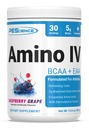PEScience Amino IV BCAA & EAA Powder, Aminoacidi essenziali, Taurina, Elettroliti per l'idratazione e il recupero del muscolo, Zucchero Libero per uomini e donne, Post Workout - Raspberry Grape - 30 Serve