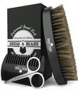 Cuscinetto spazzola per uomo e cuscinetto Petto Set w/Mustache Forbici Grooming Kit, Spazzola naturale per cinghiale, Cornice a doppia azione legno, E Borsa da viaggio grande per regalo di Natale