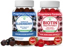 Lunakai Biotin & Elderberry Gummies Bundle - Gummy for Hair Growth, Skin Glow and Stronger Nails with Vitamin C and E - Integratore di supporto immunitario per adulti e bambini