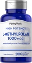 Piping Rock L Methylfolate Supplement | 1000 mcg | 200 capsule | Forma attiva di acido folico | Non-GMO, senza glutine