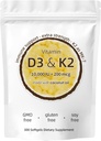 Vitamina D3 K2 Supplemento, 10000 IU D3 + 200 MCG K2, 300 Softgels, Non OGM, Senza glutine