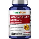 NusaPure Vitamina B12-5000 MCG 150 capsule vegetali (non OGM, Vegan) - Vitamina di massima resistenza B12