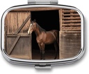 Quadrato Pill Case 2 scomparti Barn Horse Pill Box Mini organizzatore di pillole di medicina Pillbox portatile di viaggio per contenitore di pedana in metallo per le vitamine Integratori di olio di pesce