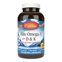 Carlson - Elite Omega-3 Plus D & K, 700 mg Omega-3s + D3 & K2, Funzione, Bone Health & Immune Support, Lemon, 180 Softgels