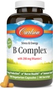 Carlson - B Complex Balanced B Vitamine con Vitamina C - Stress, Energy & Immune Vitamina B Complex per Donne & Uomini - 180 Capsule Vegetariani