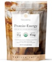 Truvani Protein + Energy Drink Mix con 87 mg di caffeina | Vanilla Latte | 12g Organic Plant Based Protein | 20 Serve | USDA Organic Coffee Powder & Adaptogens | Gluten & Dairy Free | Vegan | Non OGM