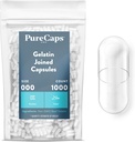 PureCaps Stati Uniti d'America - Empty Gelatin Pill Capsules Size 000 | 1.000 Pills Joined| Clear| Non OGM Certified | SLS, Gluten, Preservative Free