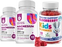 Gummie di sambuco per bambini e magnesio 200 mg Gummies Zucchero-Free - Sistema Immune sano Booster e supporto sanitario con Estratto di samburi con Magnesio Calmo Chews per bambini e adulti Senza zucchero