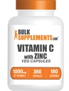 BulkSupplements.com Vitamina C con capsule di zinco - Vitamina C 1000mg & Zinc 15mg, per il supporto immunitario - Vegan, 2 capsule per porzione, 360 Veg Count (Pack of 1)