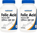 Acido Folico Nutricost (Vitamina B9) 1000 mcg, 240 capsule (2 bottiglie)