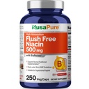 NusaPure Flush Free Niacin 500mg 250 caps (Vegan, Non OGM & Vegan) Bioperine