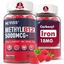 NEVISS Methyl B12 Vitamins 5000 mcg Gummies + Iron 18 mg per le donne - Active Methylcobalamin Methylated B12 Vitamin Supplement w/L-MethylFolate, B6 (P5P) & D3 per l'energia & Focus Support, 120 Servings