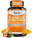 Pure per natura curcuma erboristica con estratto di pepe nero 10 mg capsule, 1200 mg per porzione, organico, alto assorbimento Antiossidante supporto (180 conteggio)