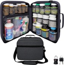 Organizzatore della bottiglia di pillole extra-large, borsa di medicina, vettore per farmaci, vitamine e forniture mediche - organizzatore modulare della medicina di viaggio e borsa Med di stoccaggio della casa - Grigio scuro (con serratura)