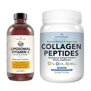 AMANDEAN Premium Liposomal Vitamina C & Bovine Collagen Peptidi Bundle. Potente antiossidante. Liquido Quali-C. Grass-Fed Collagen. Tipo 1 & 3. Supporto immunitario idrolizzato. Pelle sana, capelli e unghie