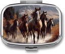 Horses Square Pill Box, 2 scomparti scatola di pedana decorativa per tasca o borsa portatile mini medicina da viaggio Tablet Vitamin Holder Organizer Pill Case