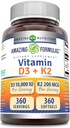 Stupefacente formula vitamina D3 10000 IU con vitamina K2 200 Mcg | D3 + K2 supplemento complesso | Non OGM | senza glutine made in USA (1 pacchetto, 360 conte)