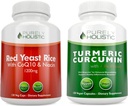 Riso di lievito rosso 1200mg & Niacin + Curcumina di curcuma erboristica organica 700mg & Bioperine che fornisce 95% Curcuminoidi - 240 capsule vegetariane