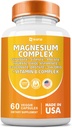 Integratore complesso di magnesio, Clycinate 141mg Ossido 228mg Malato 58.5mg Citrato 62.4mg con Orotate Glycina Taurate Chloride Aspartate Gluconate Vitamina B, Integratori minerali 60 capsule