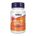 NOW Integratori alimentari, Mega D-3 & MK-7 con Vitamine D-3 & K-2, 5000 IU/180 mcg, Bone e supporto cardiovascolare*, 60 capsule di Veg