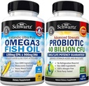 Triple Strength Omega 3 Fish Oil Softgels (2 mesi di fornitura) Plus 40 miliardi CFU Daily Probiotic Supplemento (2 mesi di fornitura)